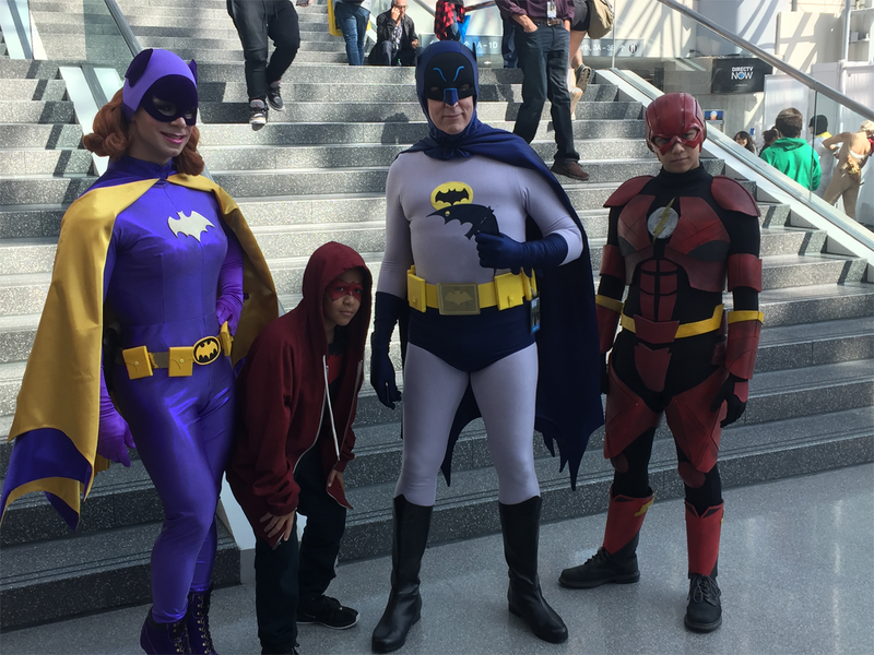 Arsenal and the Flash pose with Batman and Batgirl ‘66.